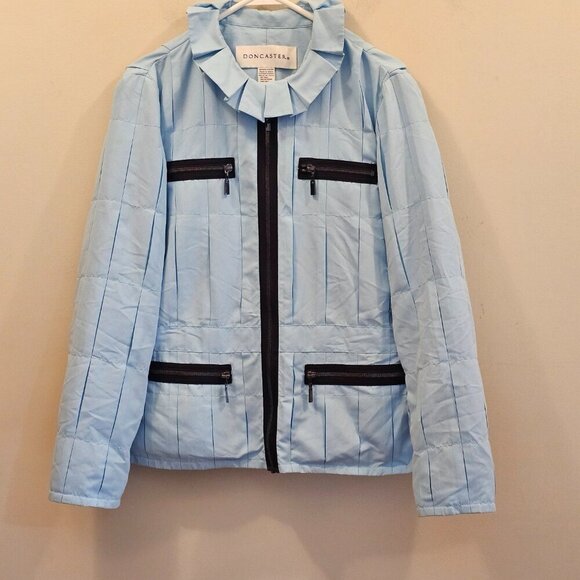 Women's Doncaster Light Blue with Black Trim Zippered Jacket Size 12 Very Unique - Picture 1 of 10